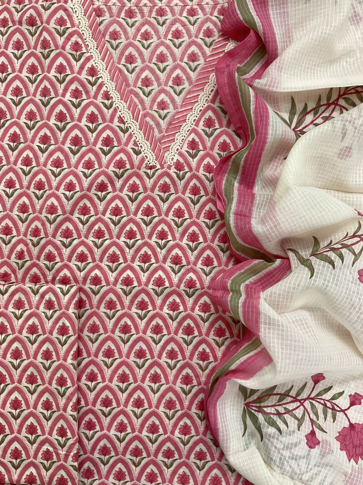 Pure Cotton Printed Embroidered Suit - Pink