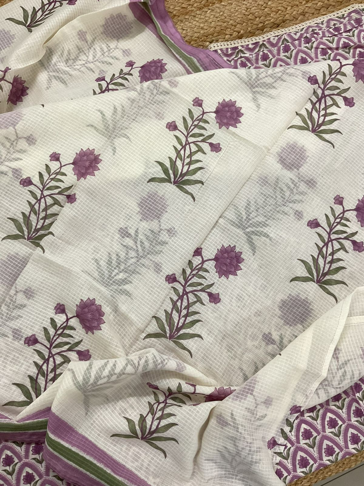 Pure Cotton Printed Embroidered Suit - Purple