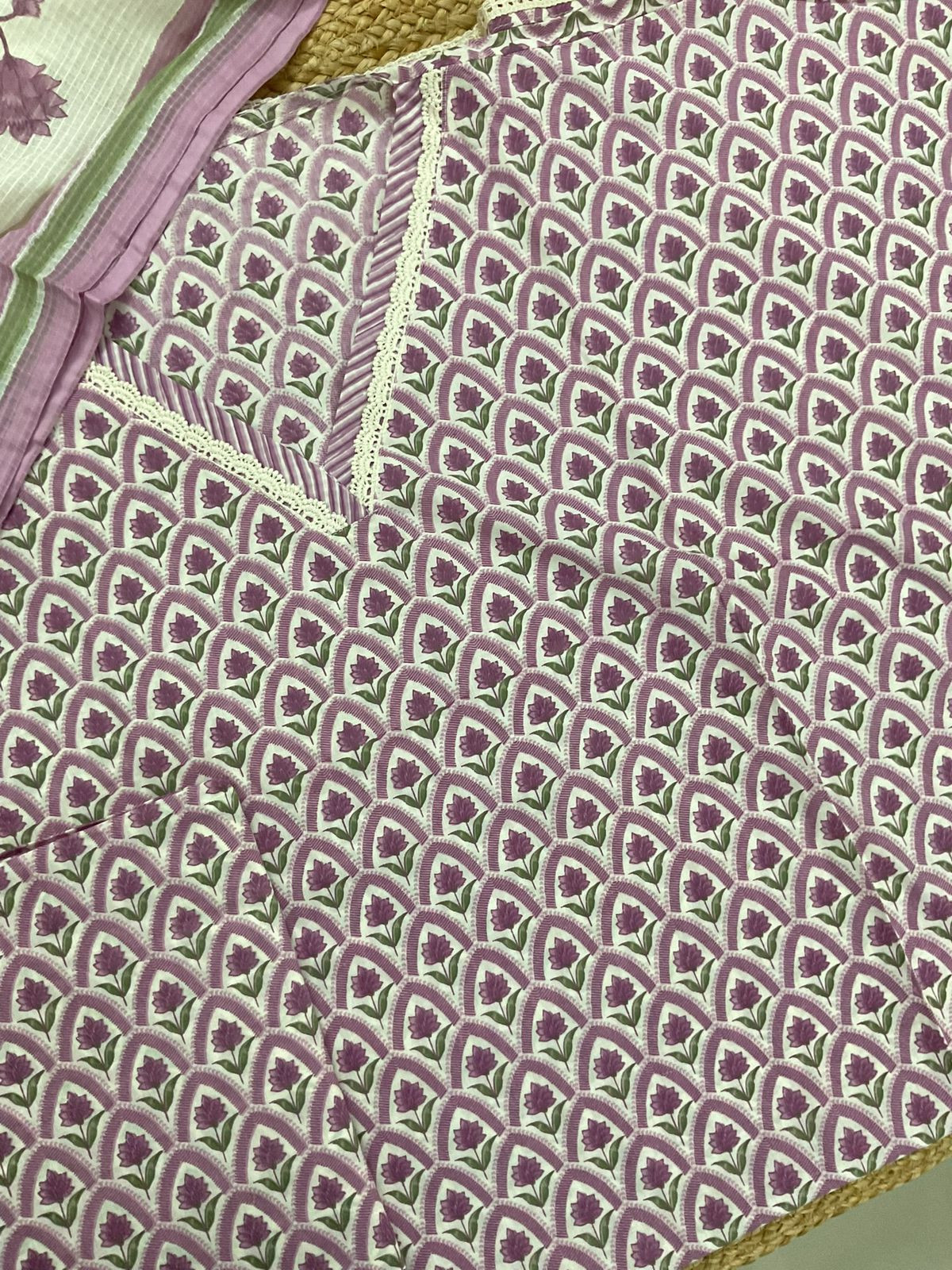 Pure Cotton Printed Embroidered Suit - Purple