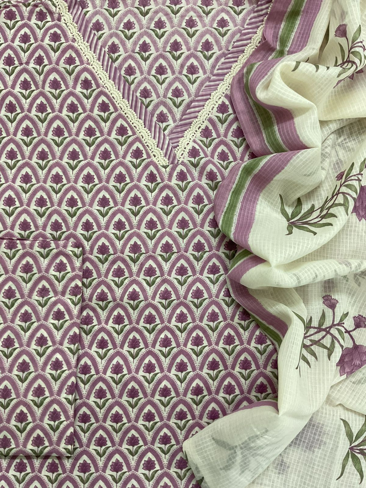 Pure Cotton Printed Embroidered Suit - Purple