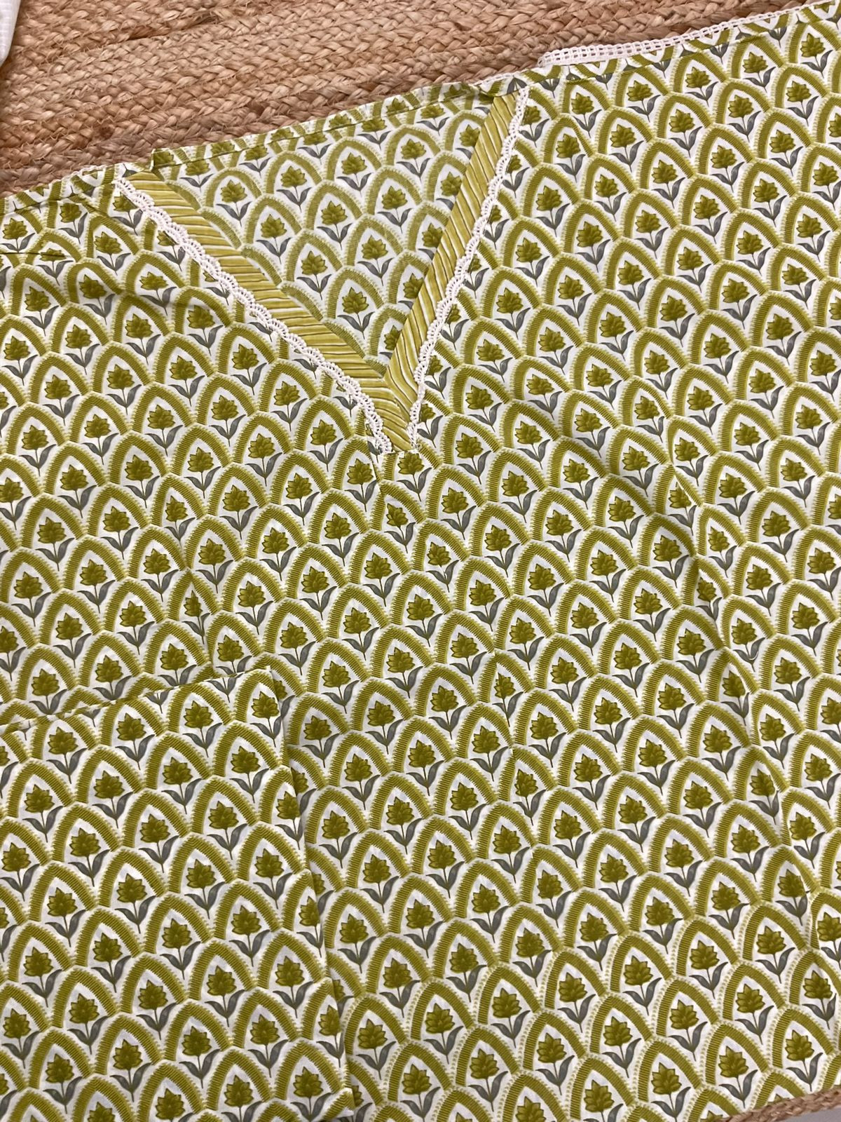 Pure Cotton Printed Embroidered Suit - Green