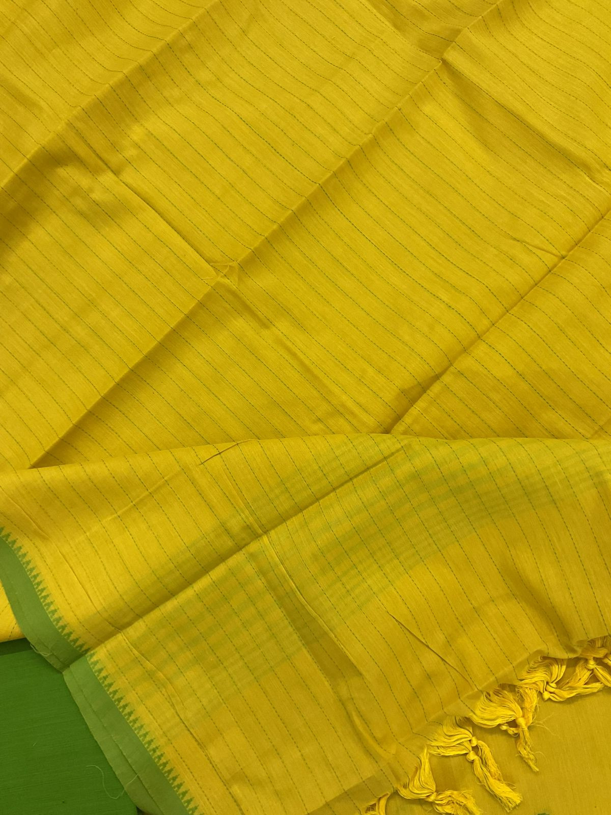 Pure Handloom Cotton Self Weaved Embroidered Suit - Yellow