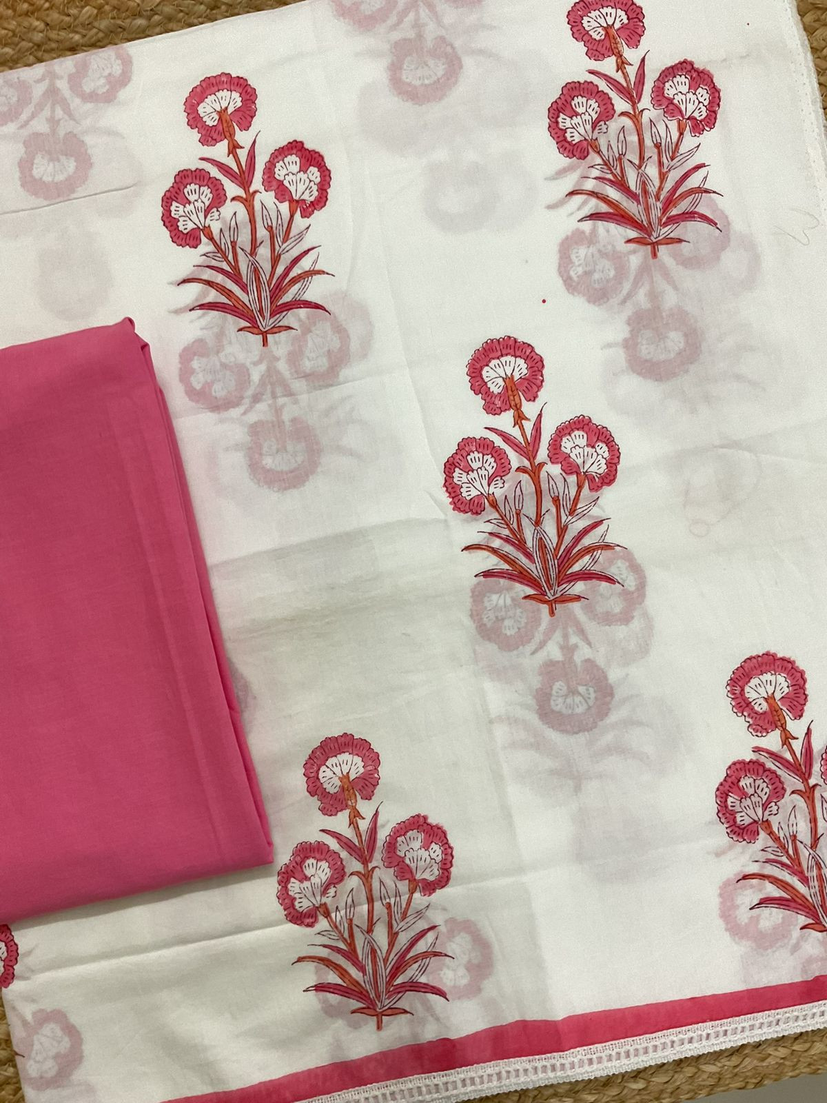 Pure Cotton Printed Embroidered Suit - Off White