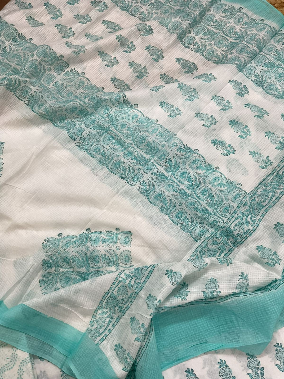 Pure Cotton Printed Embroidered Suit - White