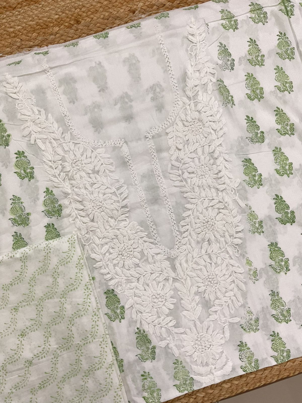 Pure Cotton Printed Embroidered Suit - White