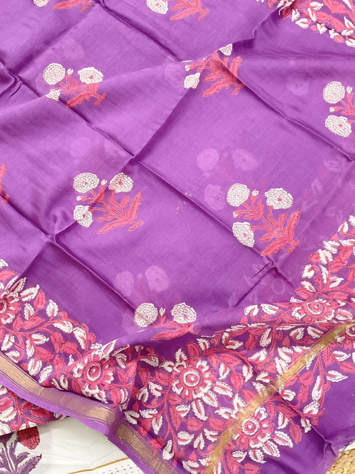 Pure Cotton Printed Embroidered Suit - White