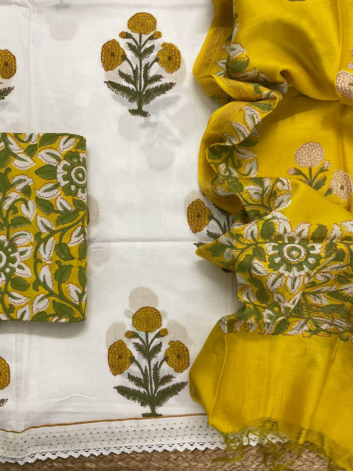 Pure Cotton Printed Embroidered Suit - White