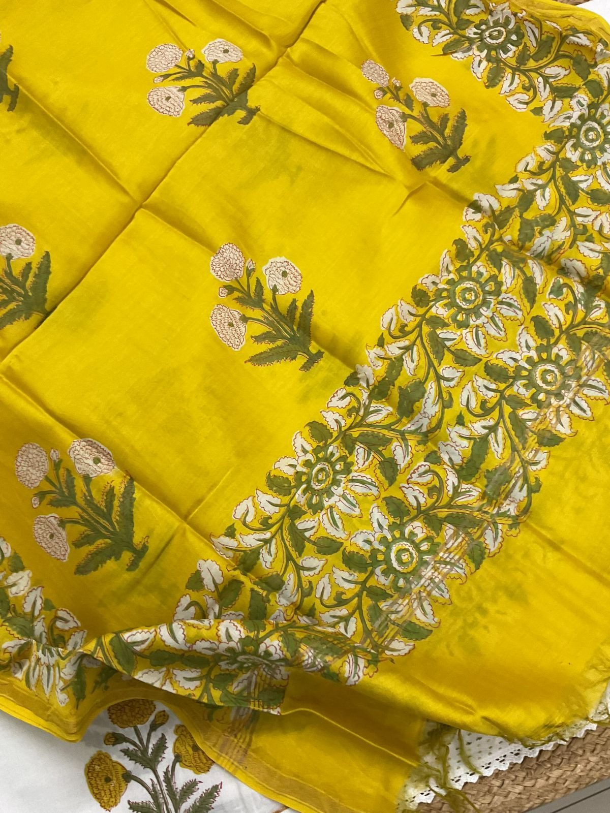 Pure Cotton Printed Embroidered Suit - White