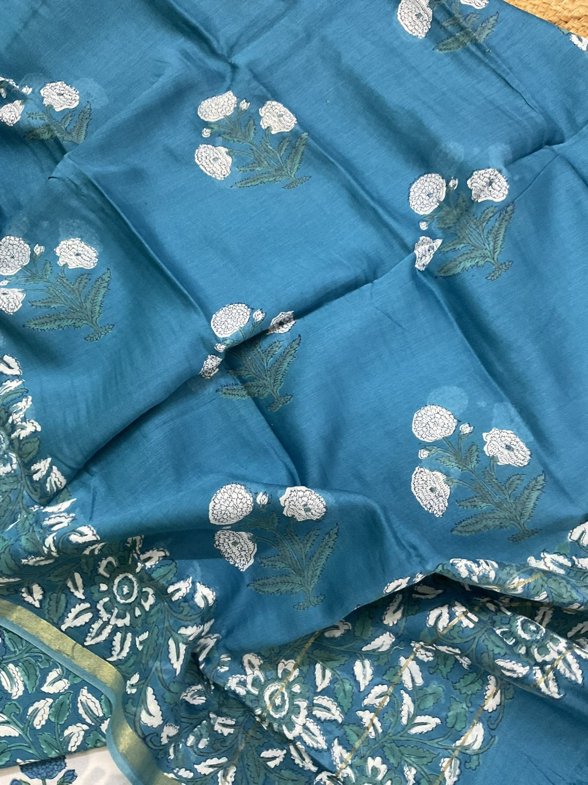 Pure Cotton Printed Embroidered Suit - White