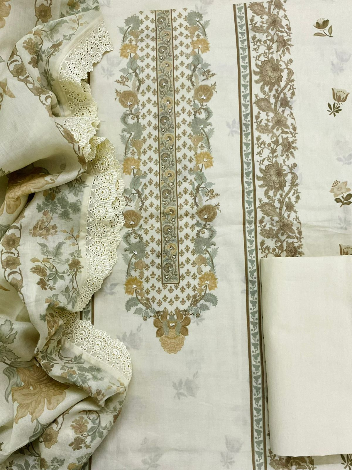 Pure Fine Lawn Cotton Printed Embroidered Suit - Light Yellow