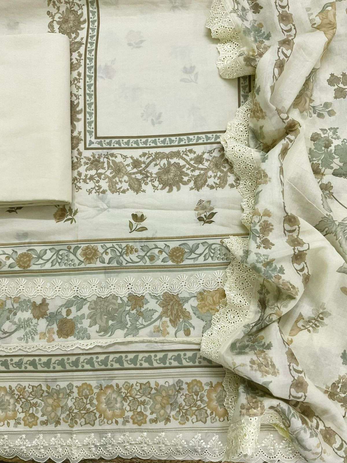 Pure Fine Lawn Cotton Printed Embroidered Suit - Light Yellow