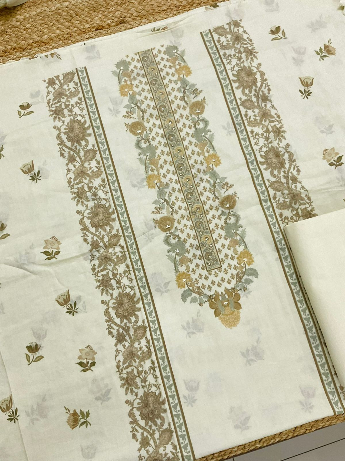 Pure Fine Lawn Cotton Printed Embroidered Suit - Light Yellow