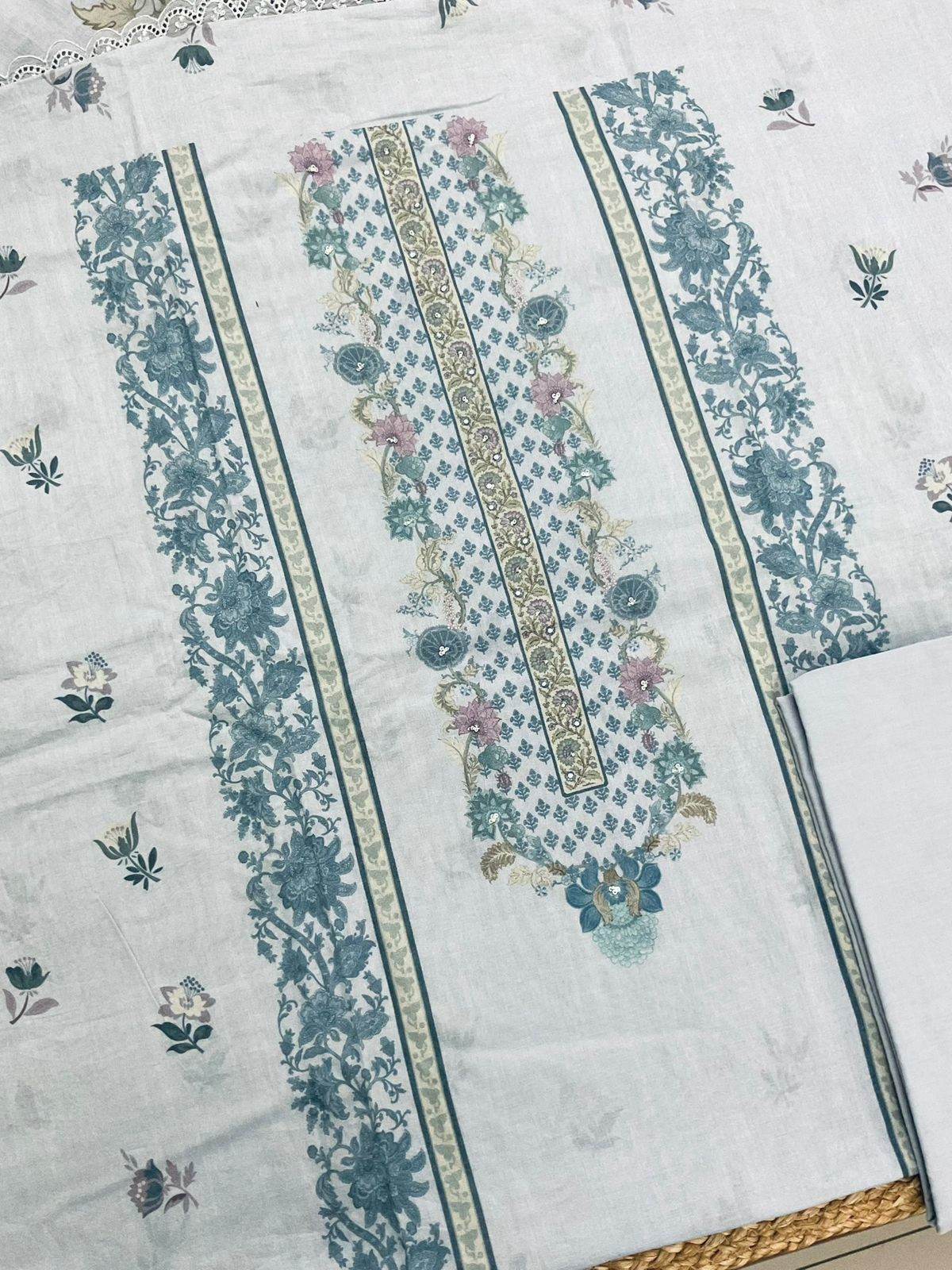 Pure Fine Lawn Cotton Printed Embroidered Suit - Grey
