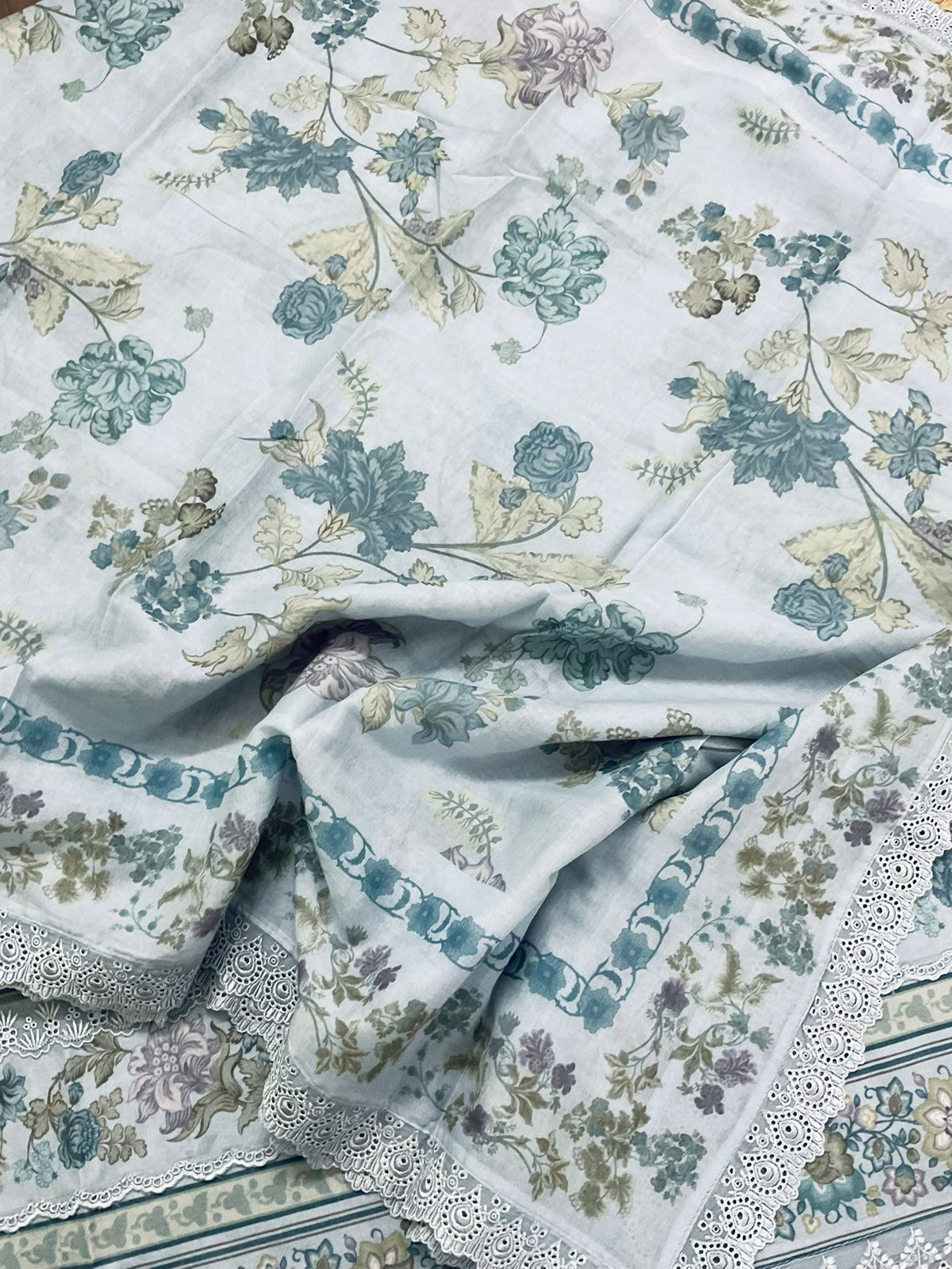 Pure Fine Lawn Cotton Printed Embroidered Suit - Grey