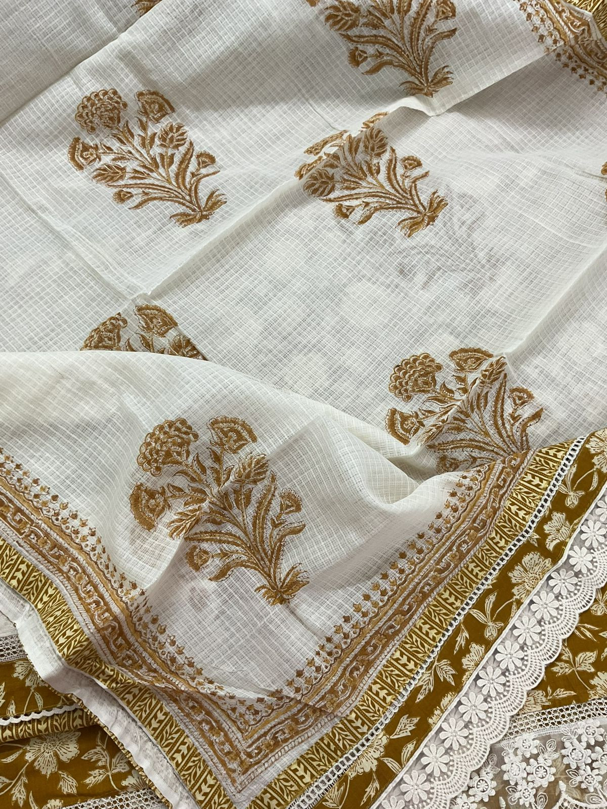Pure Fine Cotton Printed Embroidered Suit - Yellow