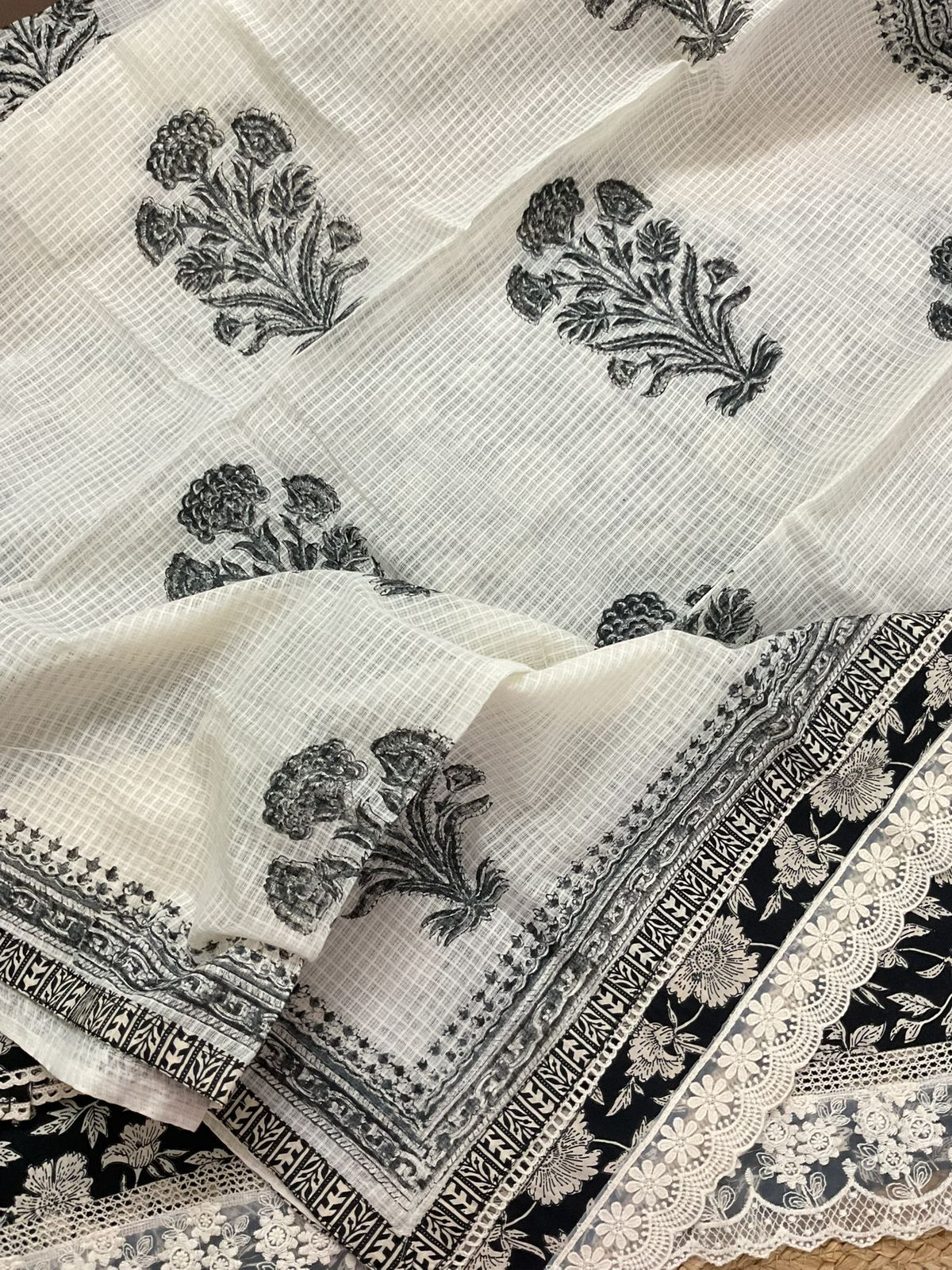 Pure Fine Cotton Printed Embroidered Suit - Black