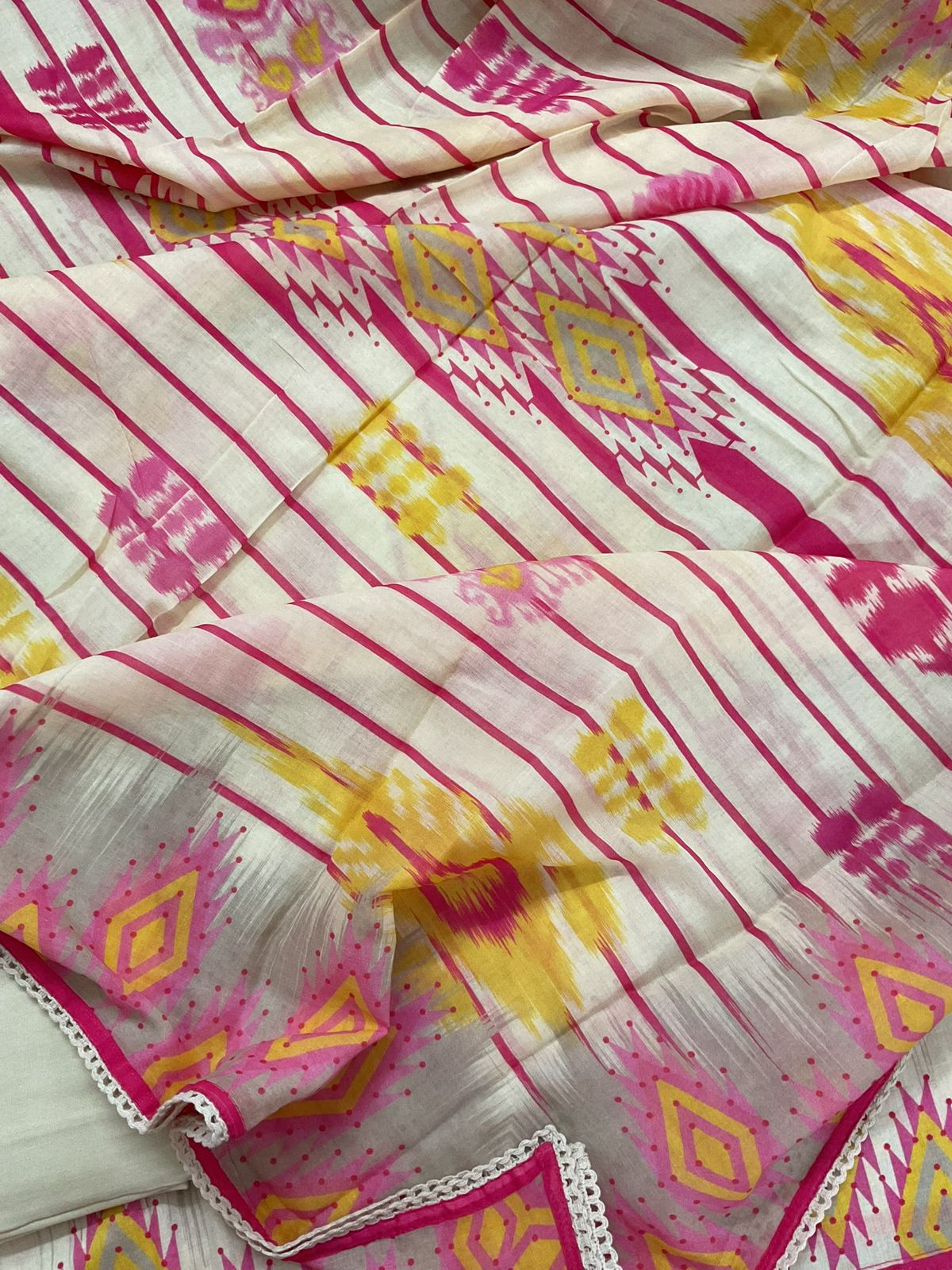 Pure Jaam Cotton Printed Embroidered Suit - Cream