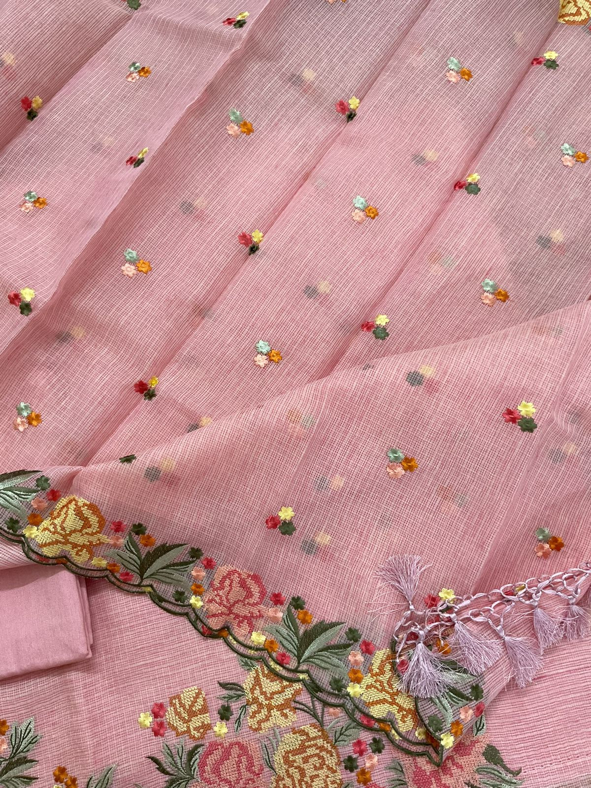 Soft Kota Silk Embroidered Suit - Pink