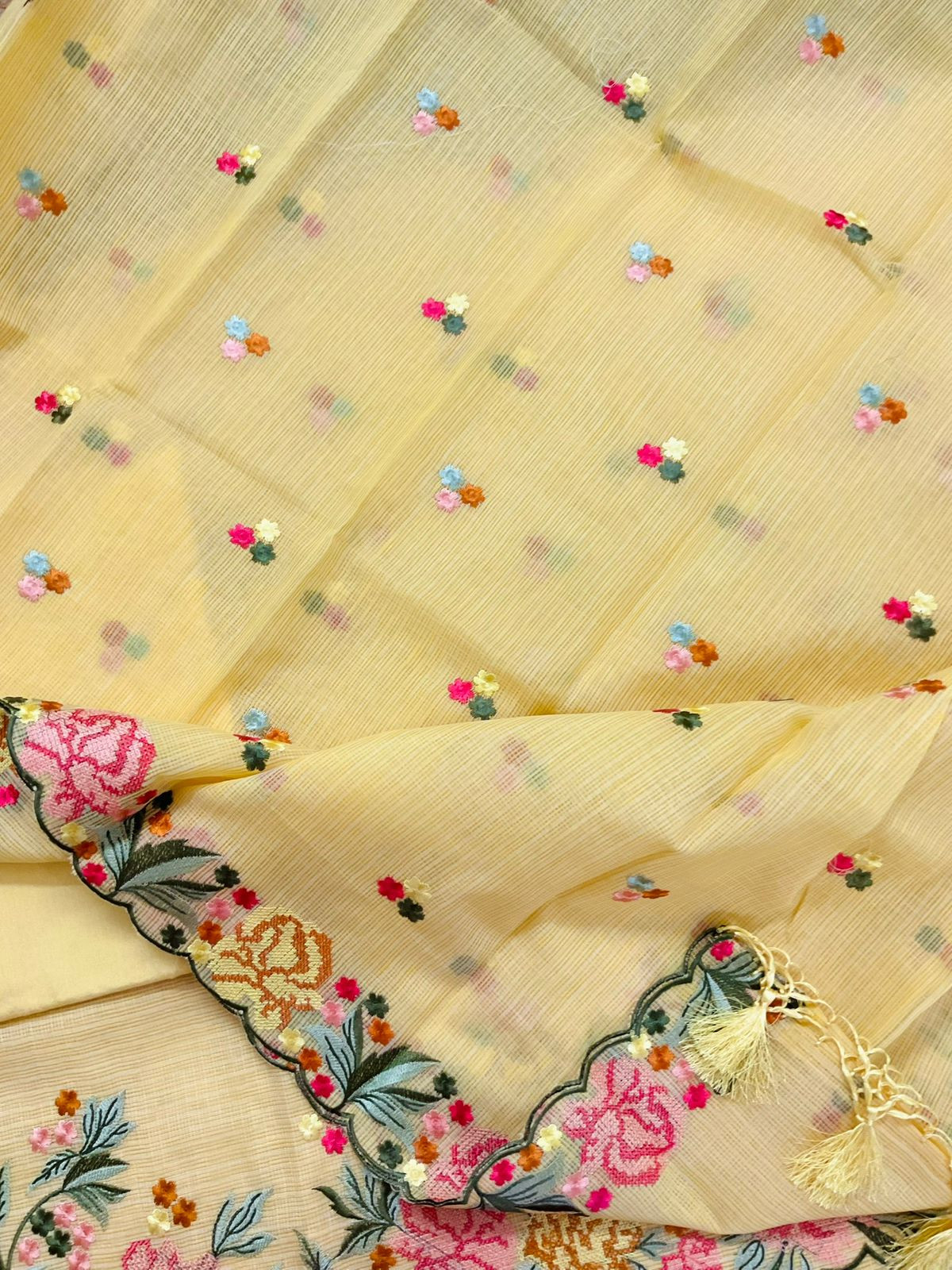Soft Kota Silk Embroidered Suit - Yellow