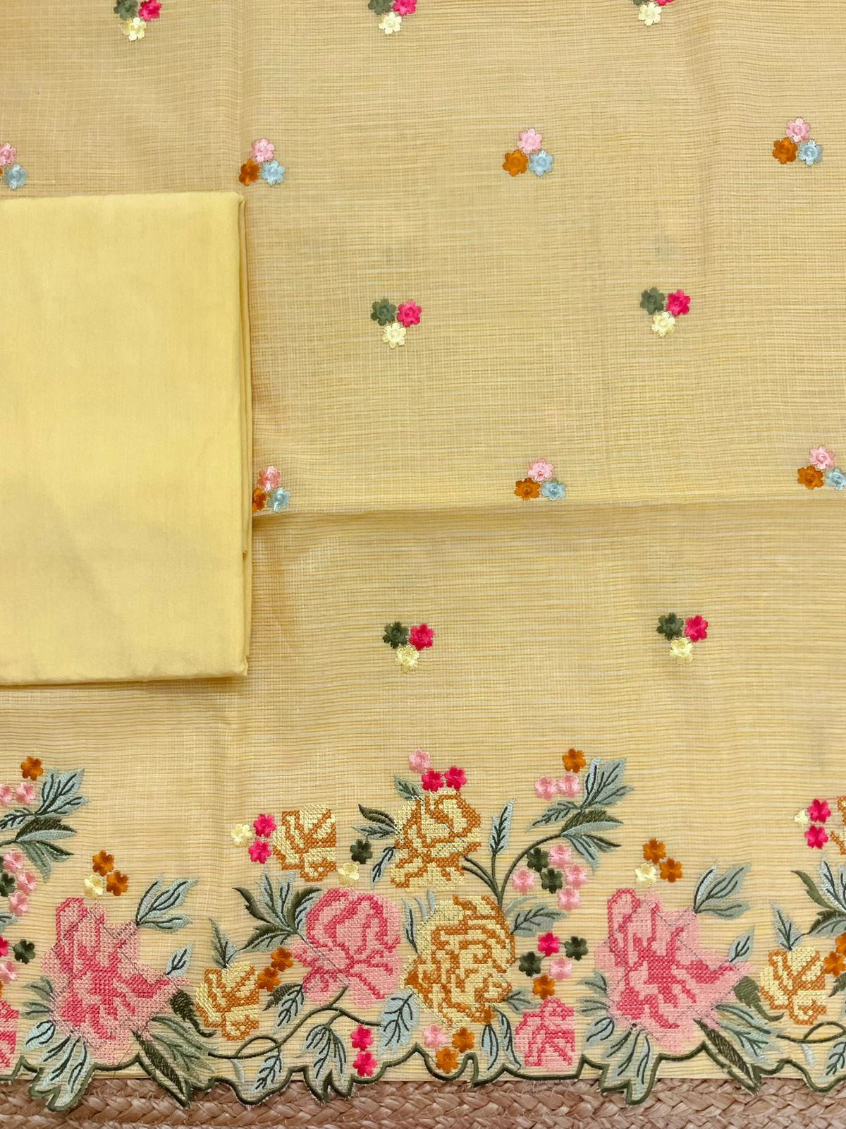 Soft Kota Silk Embroidered Suit - Yellow