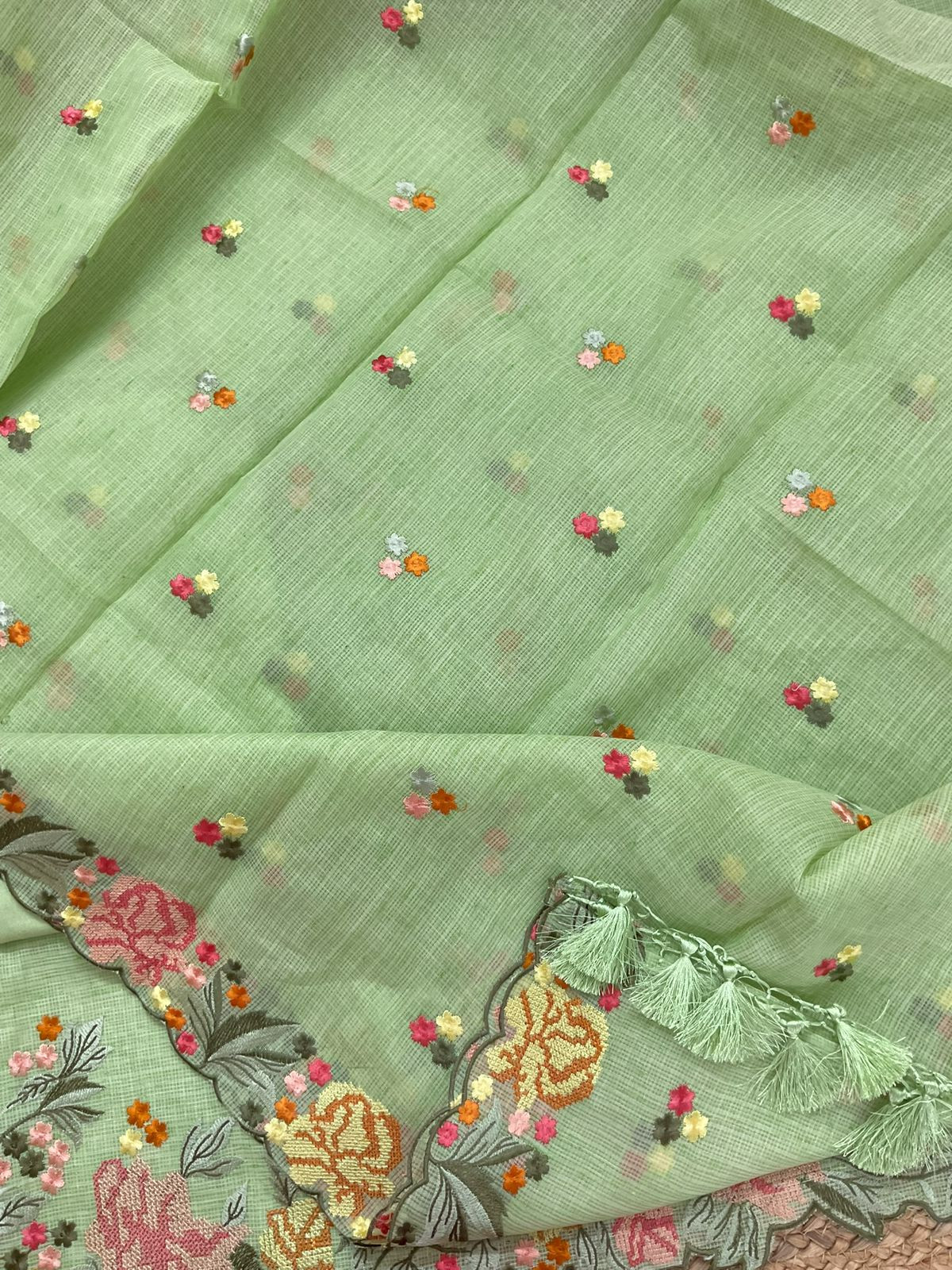 Soft Kota Silk Embroidered Suit - Green