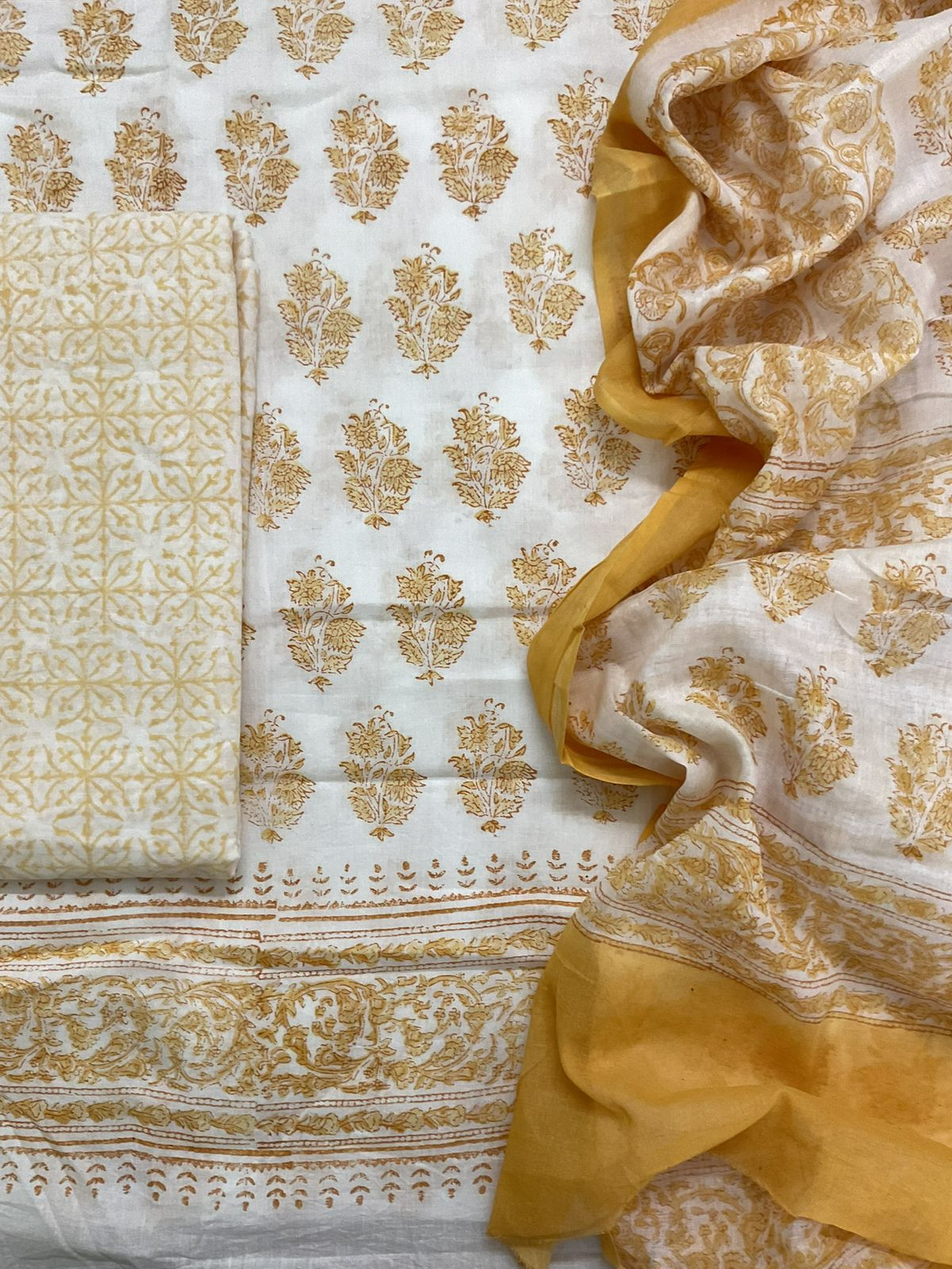 Pure Cotton Printed Embroidered Suit - White