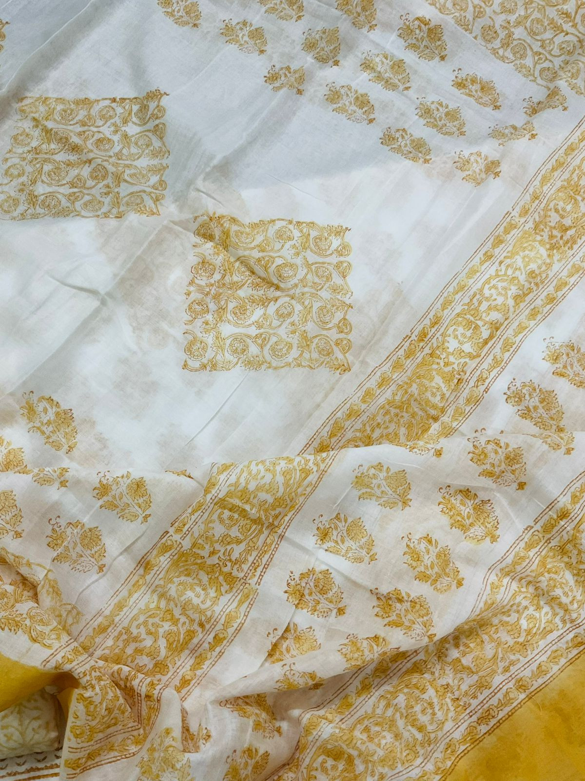 Pure Cotton Printed Embroidered Suit - White