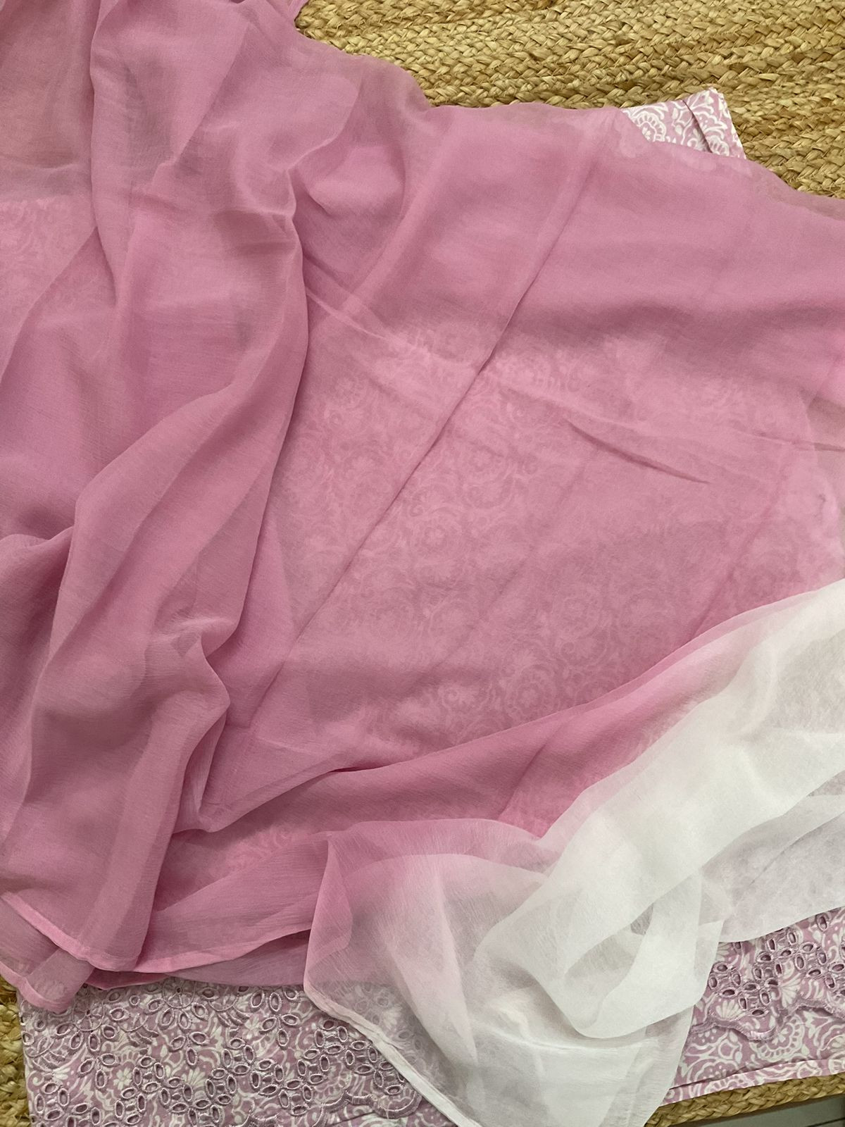 Pure Fine Cotton Printed Embroidered Suit - Lavender