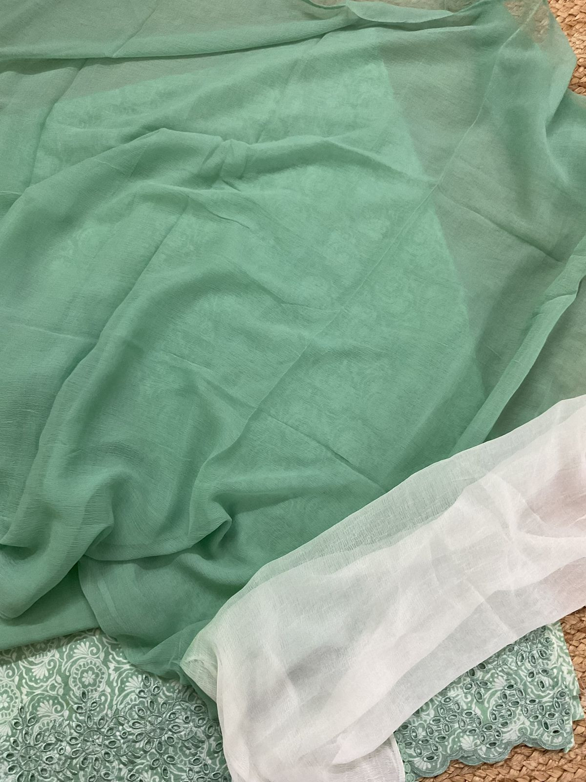 Pure Fine Cotton Printed Embroidered Suit - Green