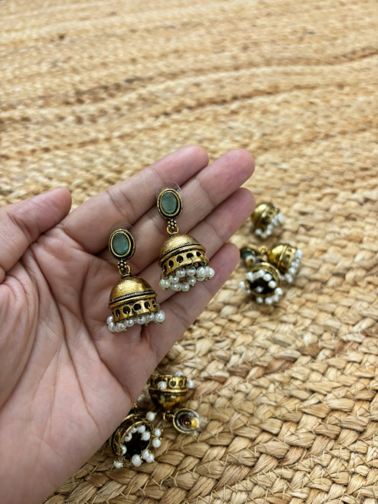 Image of Metallic Oxidised Gold Earrings - Sea Green