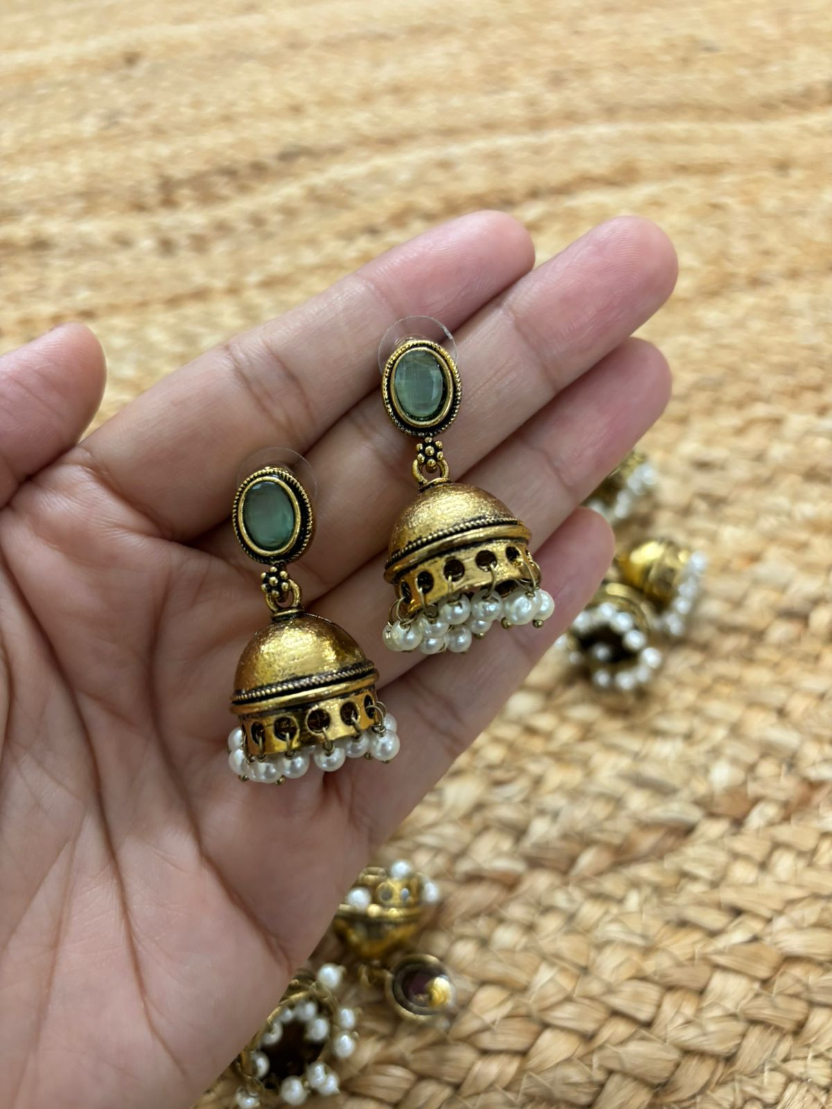 Metallic Oxidised Gold Earrings - Sea Green