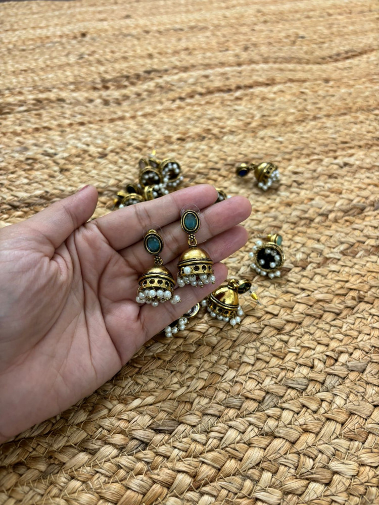 Image of Metallic Oxidised Gold Earrings - Sea Blue