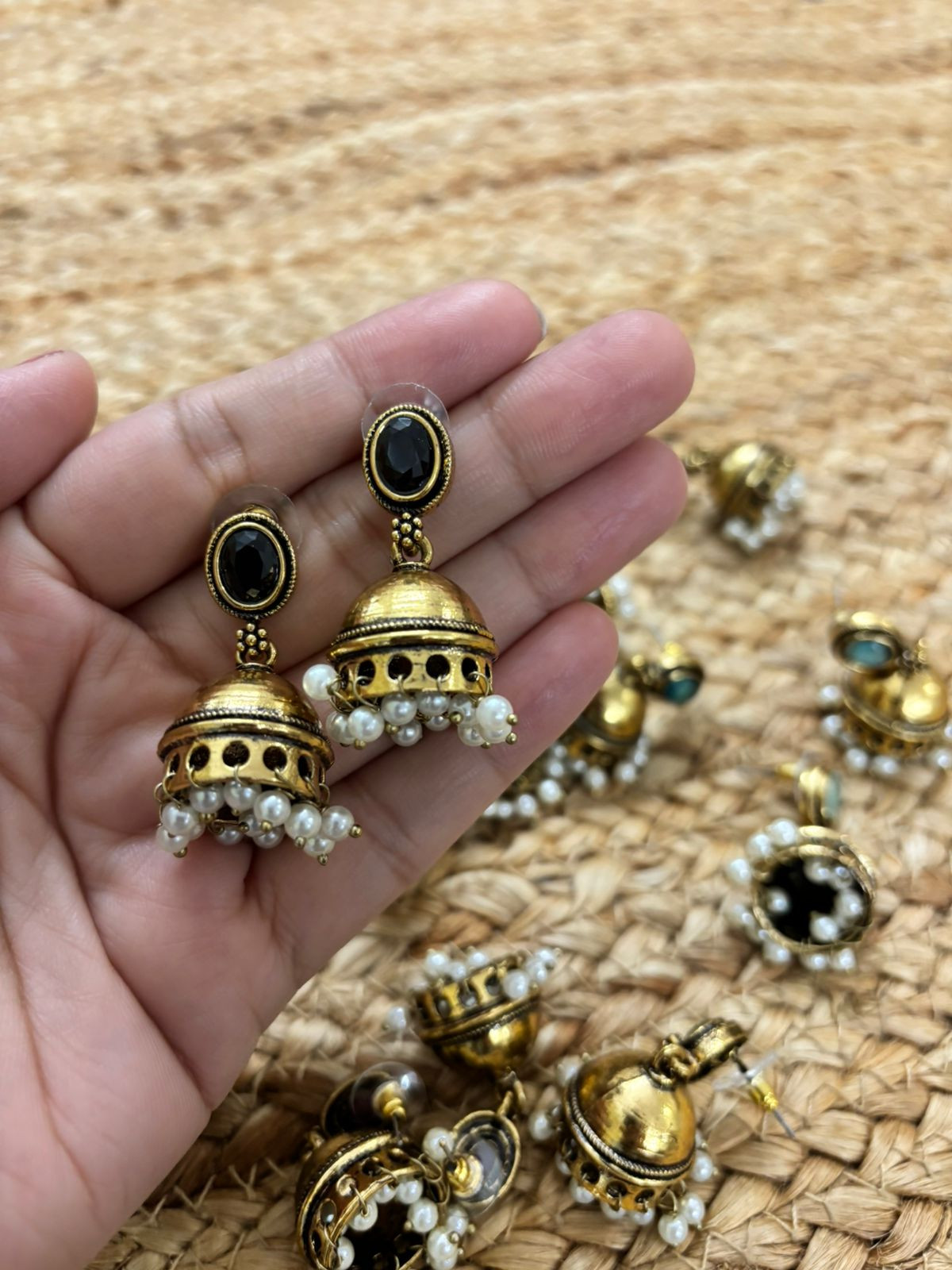 Metallic Oxidised Gold Earrings - Black