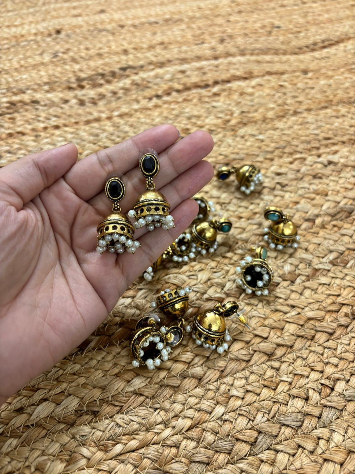 Metallic Oxidised Gold Earrings - Black