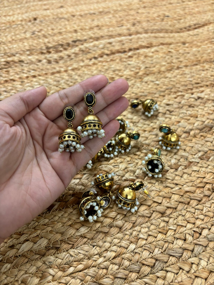 Image of Metallic Oxidised Gold Earrings - Black