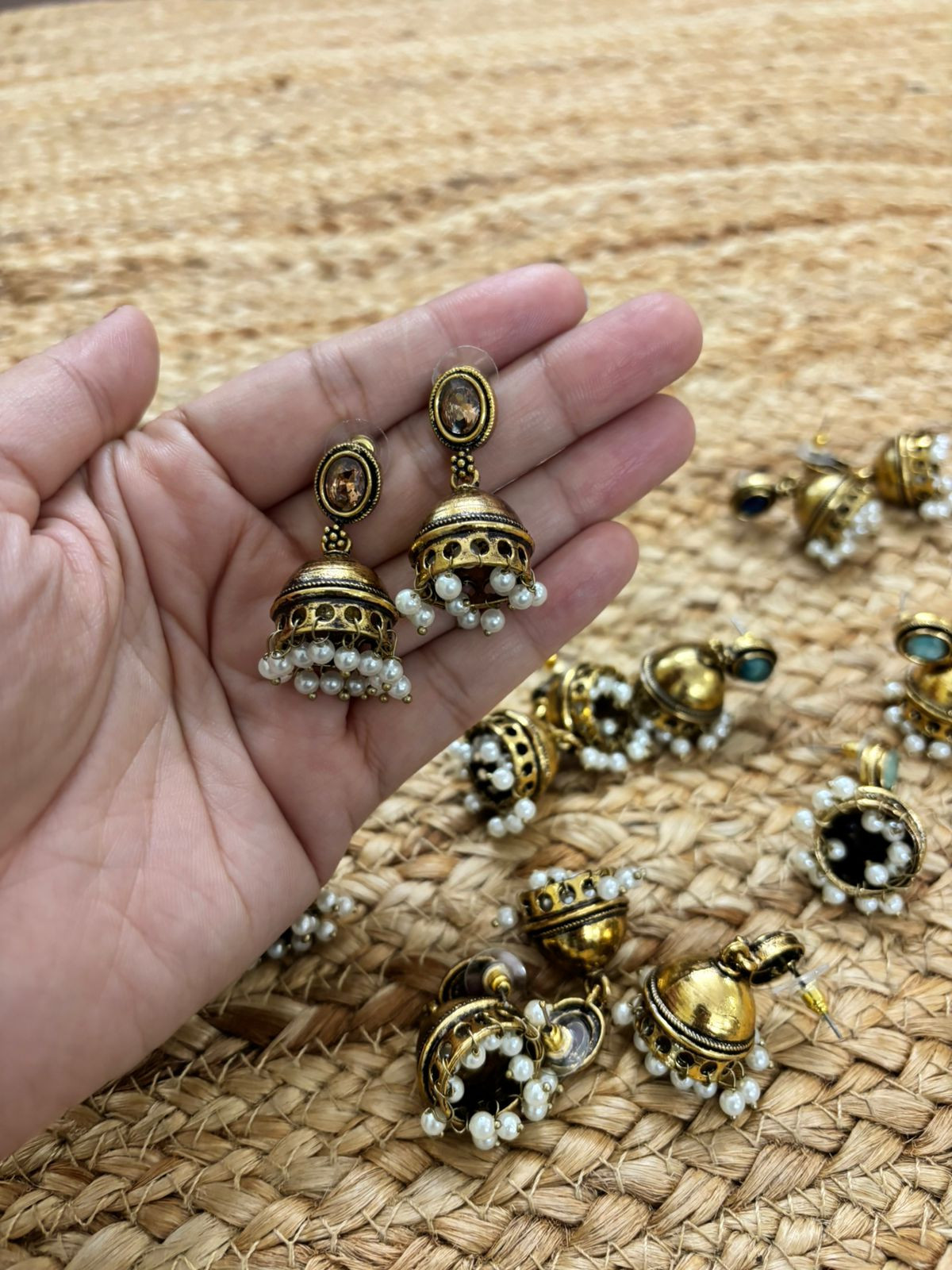 Metallic Oxidised Gold Earrings - Peach