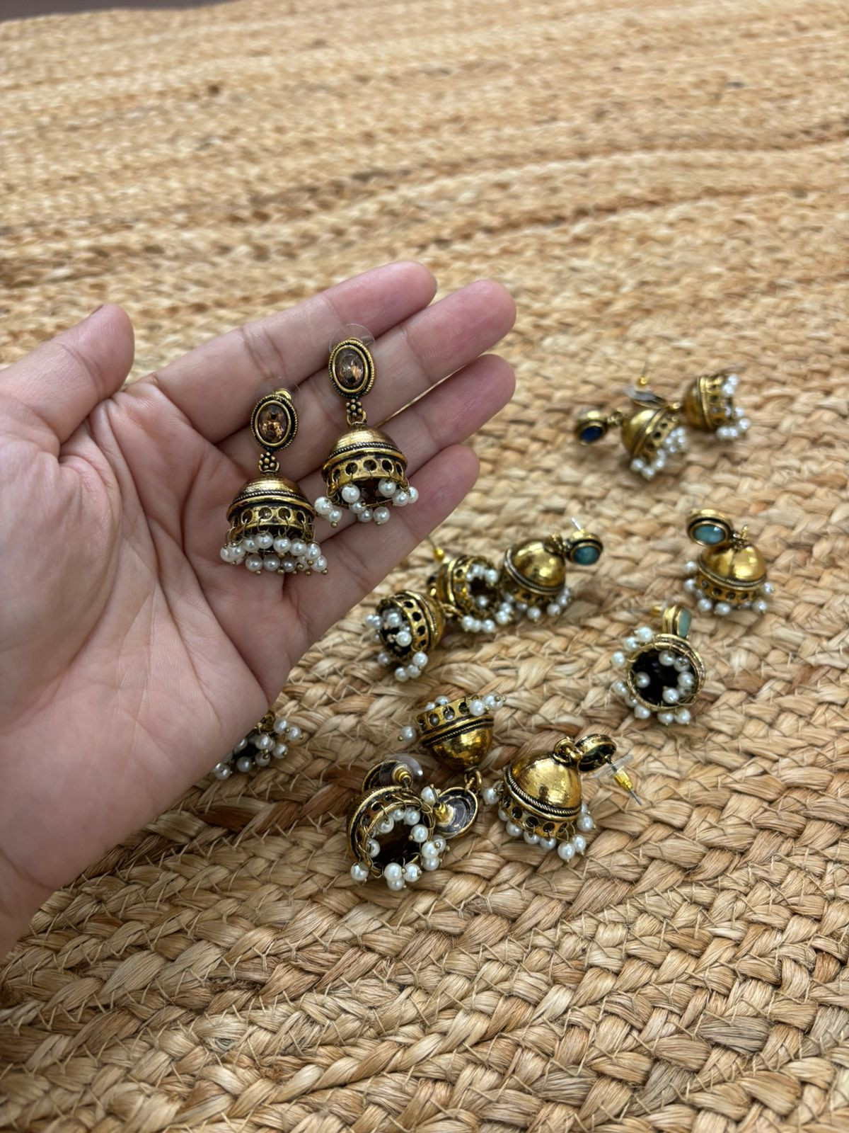 Metallic Oxidised Gold Earrings - Peach