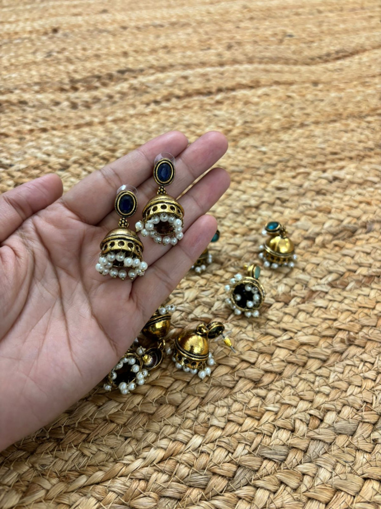 Image of Metallic Oxidised Gold Earrings - Blue