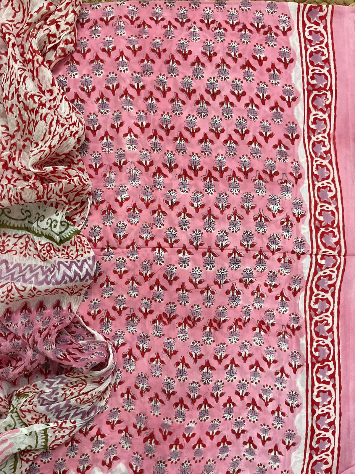 Soft Modal Silk Block Printed Suit - Pink