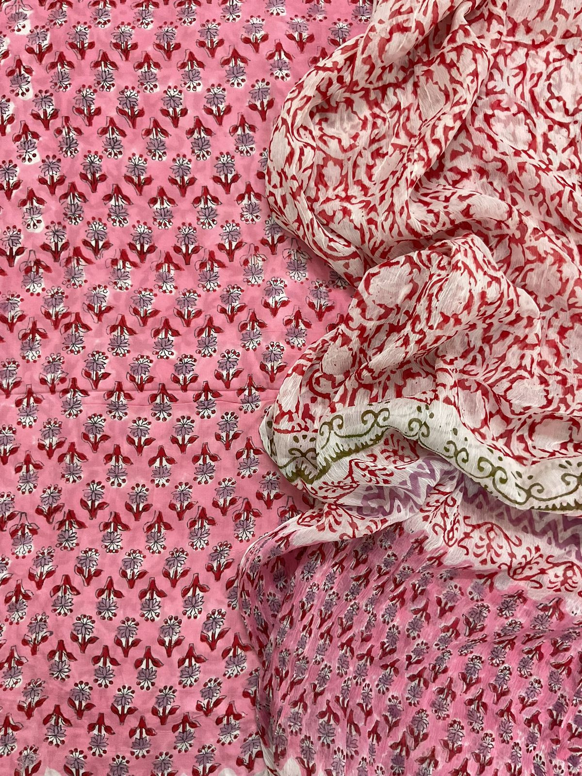 Soft Modal Silk Block Printed Suit - Pink