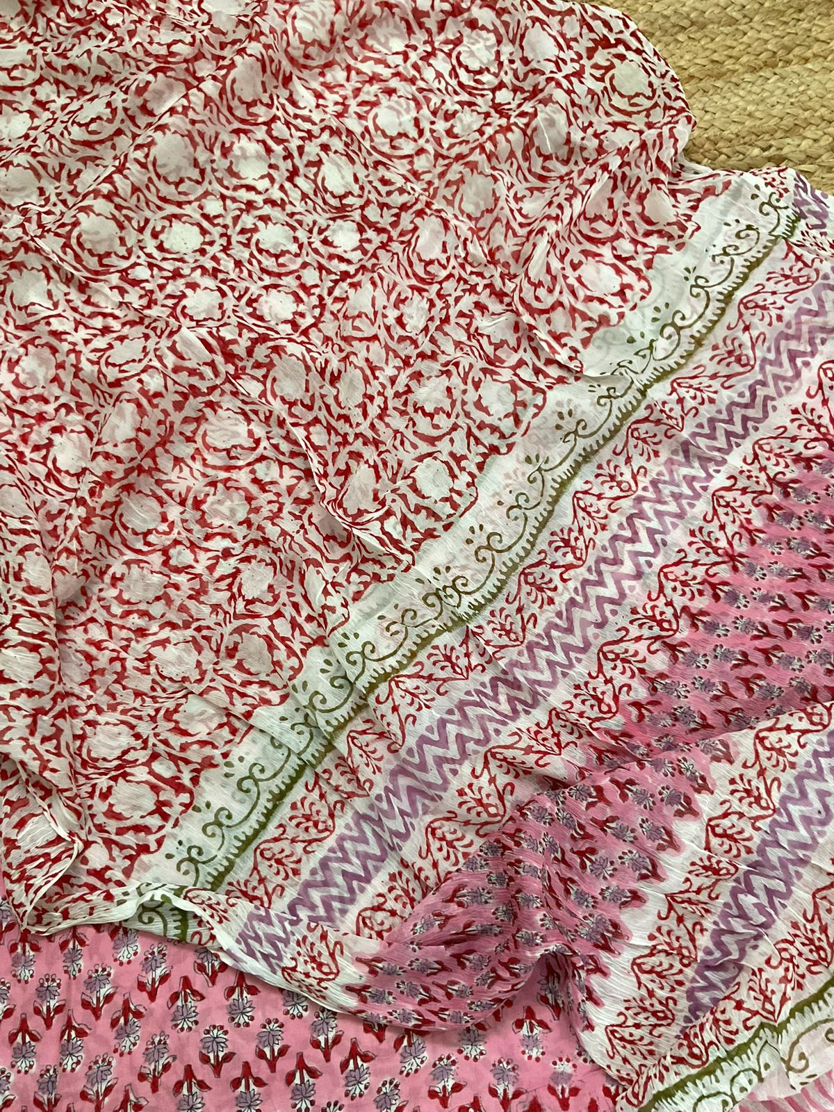 Soft Modal Silk Block Printed Suit - Pink