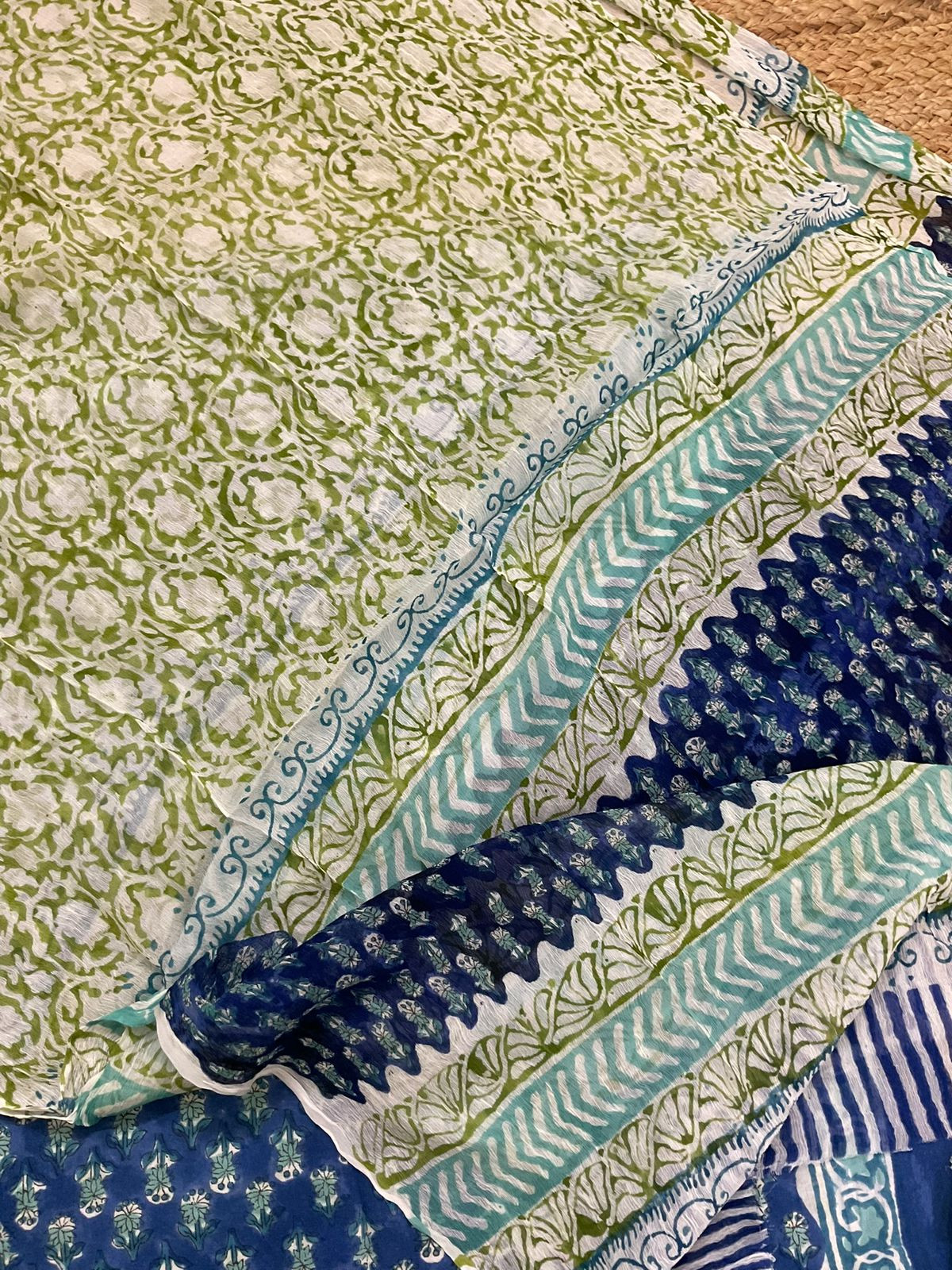 Soft Modal Silk Block Printed Suit - Blue