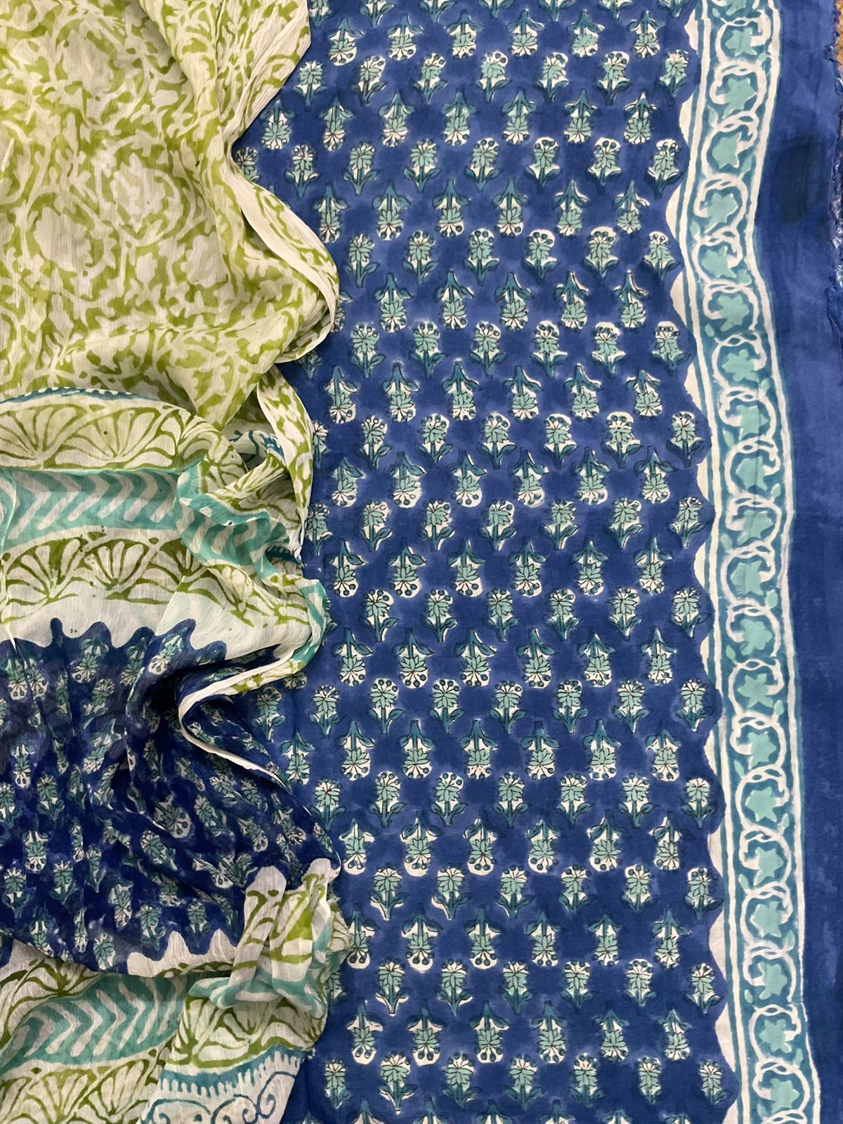 Soft Modal Silk Block Printed Suit - Blue