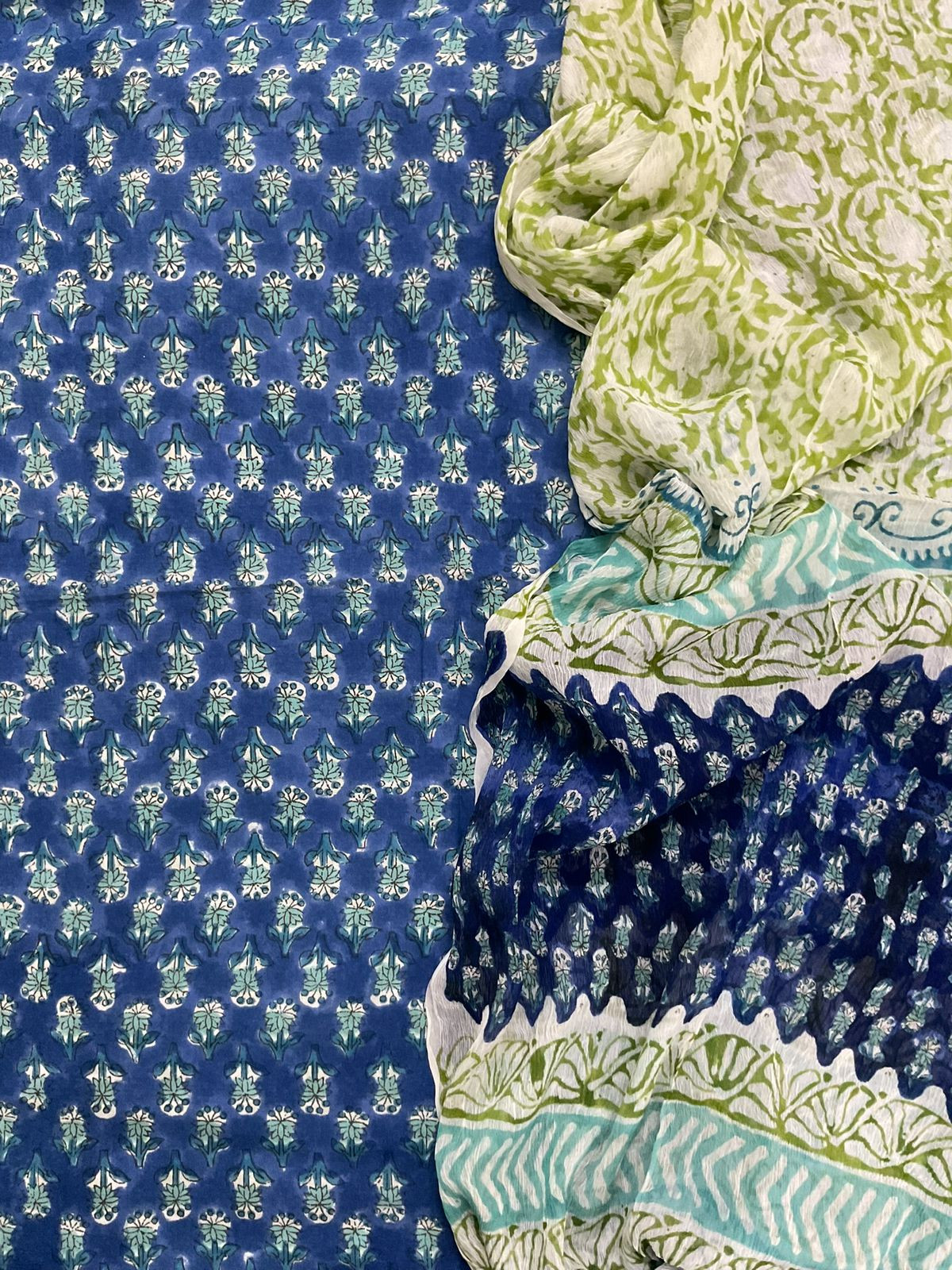 Soft Modal Silk Block Printed Suit - Blue