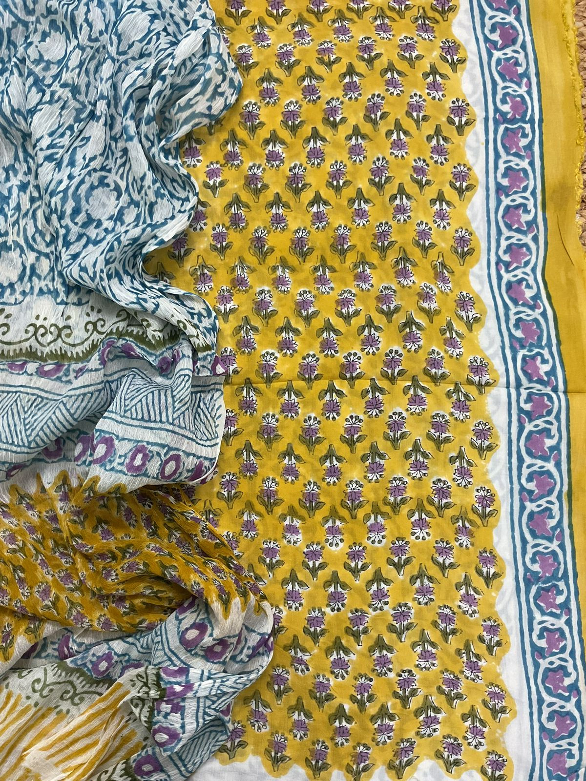 Soft Modal Silk Block Printed Suit - Yellow