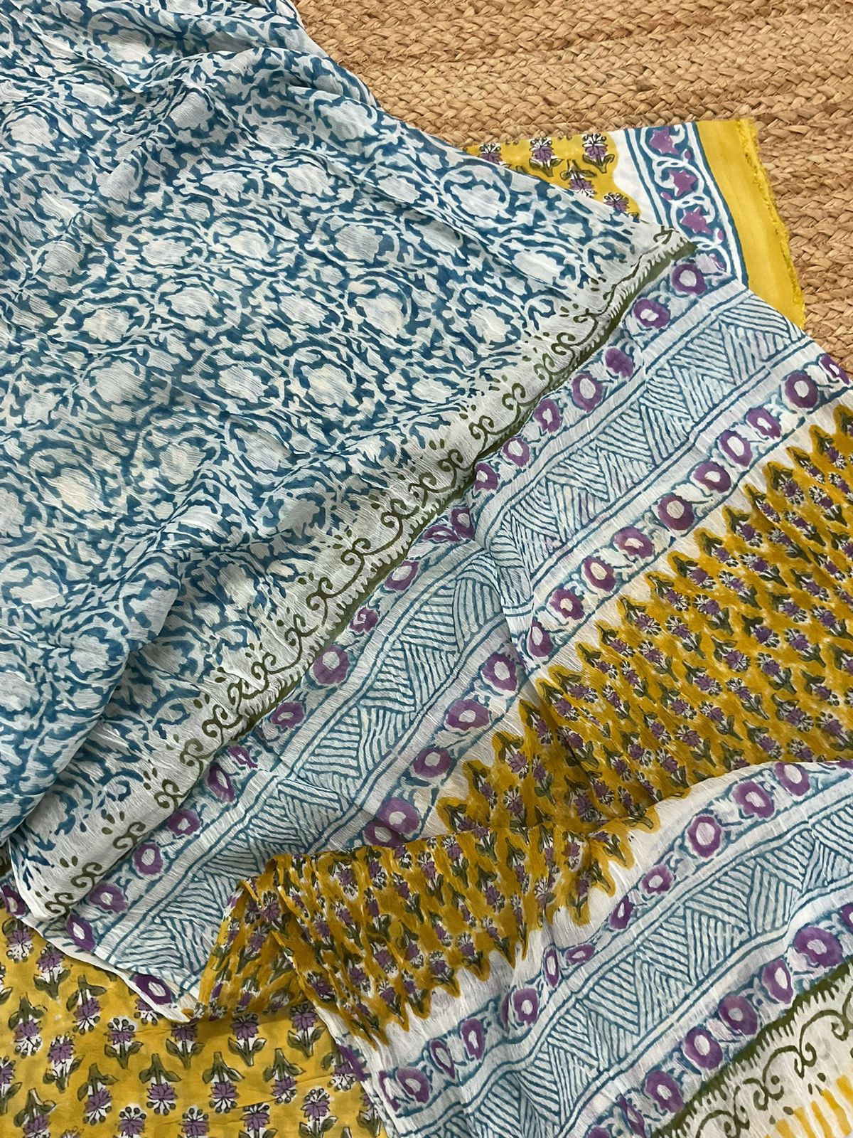 Soft Modal Silk Block Printed Suit - Yellow