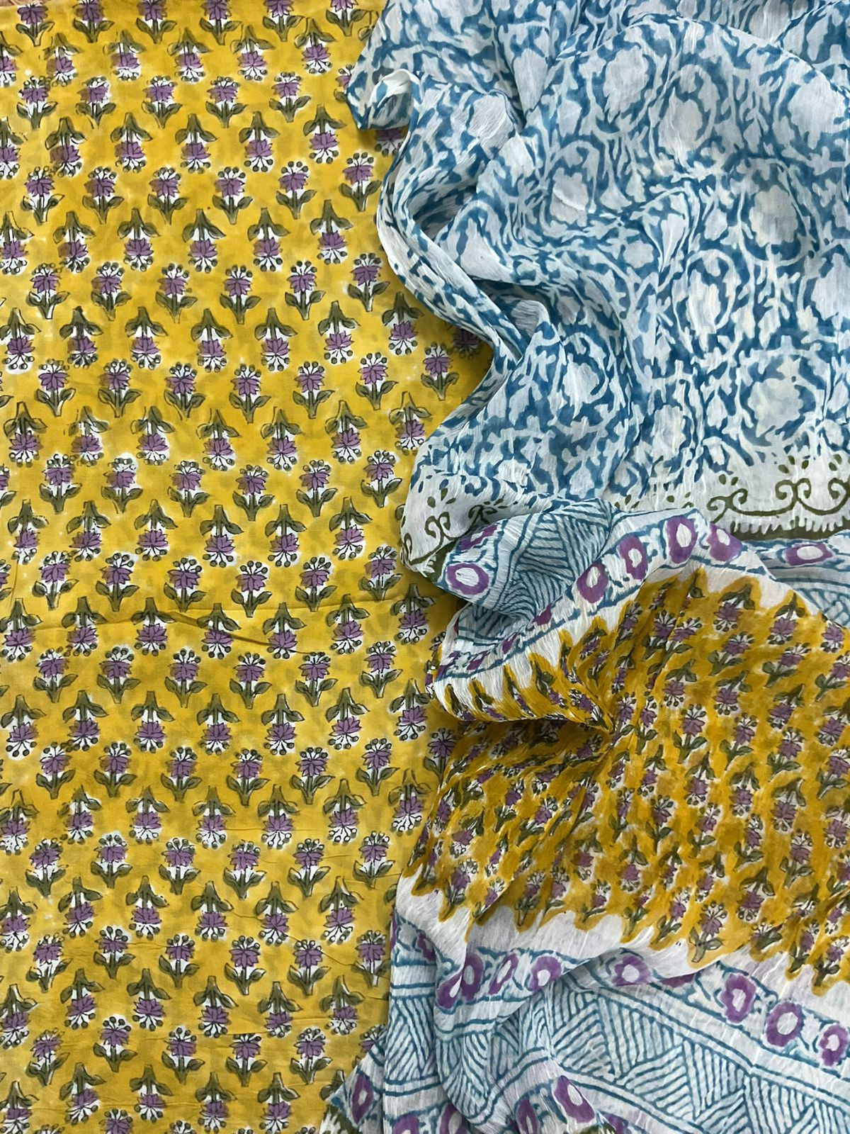 Soft Modal Silk Block Printed Suit - Yellow