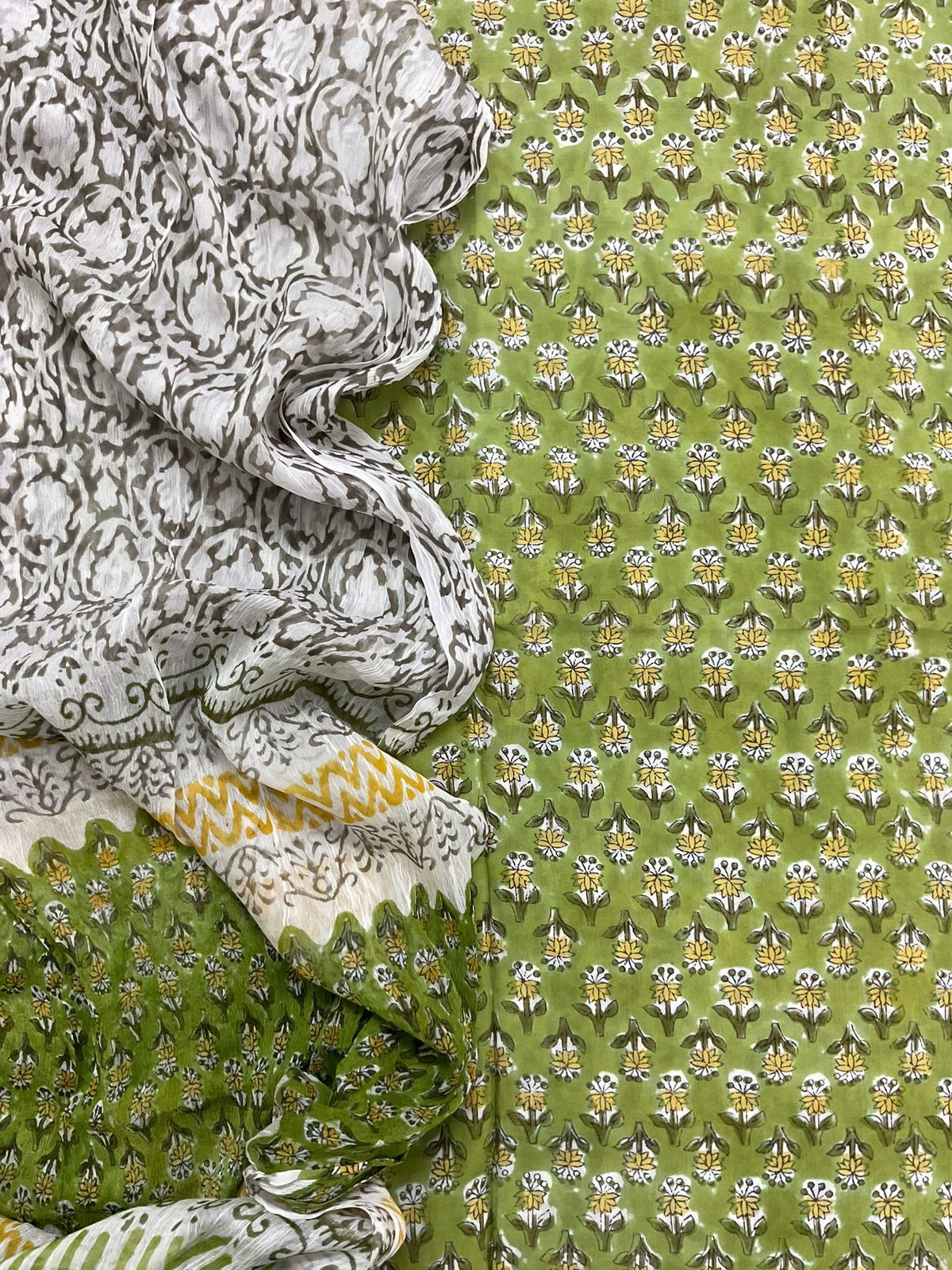 Soft Modal Silk Block Printed Suit - Green