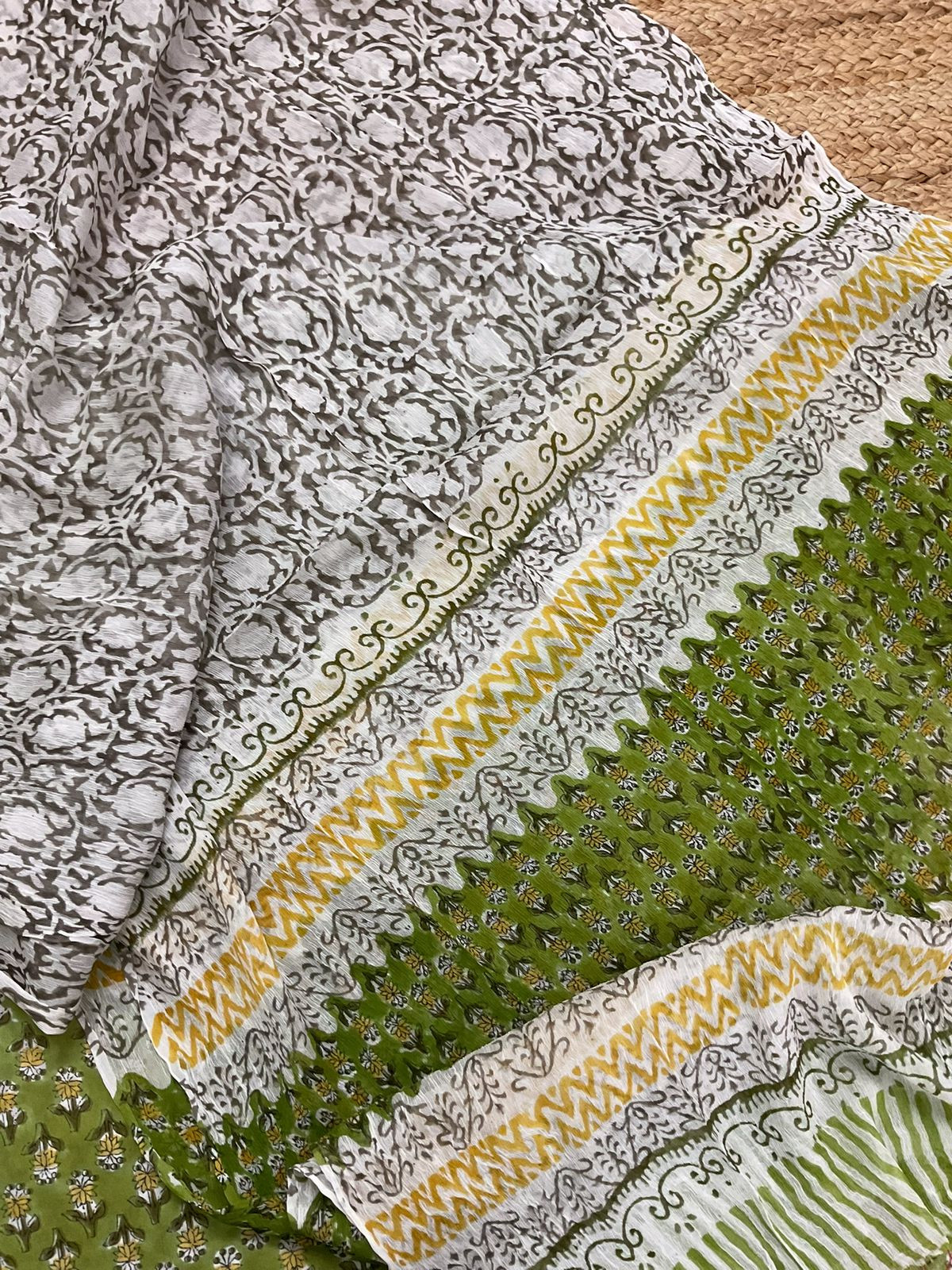 Soft Modal Silk Block Printed Suit - Green