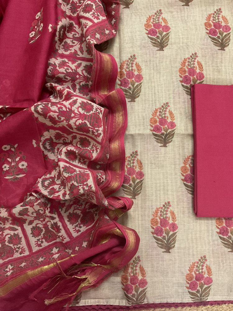 Image of Soft Kora Chanderi Printed Suit - Beige